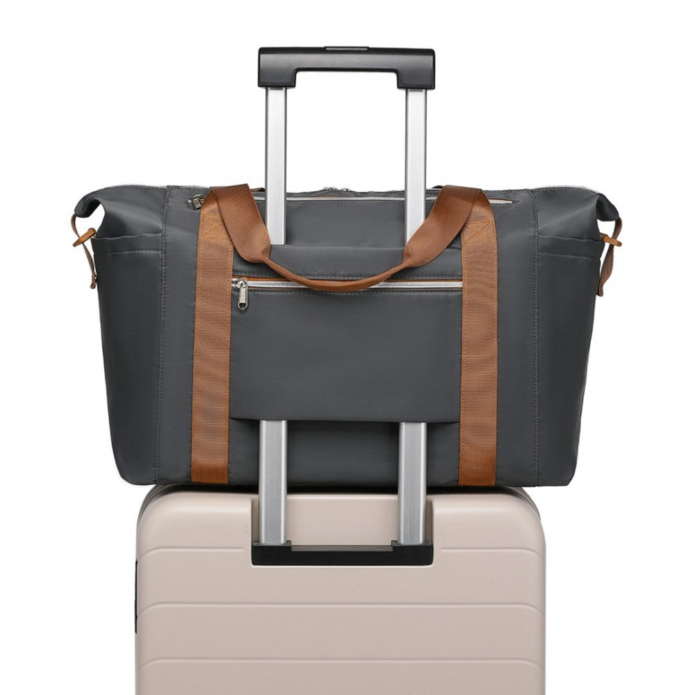 EA2402 - KONO MULTIFUNCTIONAL LARGE CAPACITY LIGHTWEIGHT WATER-RESISTANT TRAVEL AND GYM DUFFEL BAG WITH WET AND DRY SEPARATION COMPARTMENT - GREY AND BROWN - The Baggage Shop