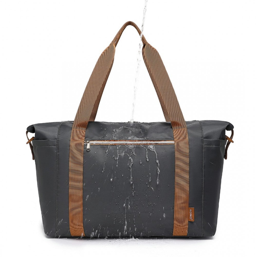 EA2402 - KONO MULTIFUNCTIONAL LARGE CAPACITY LIGHTWEIGHT WATER-RESISTANT TRAVEL AND GYM DUFFEL BAG WITH WET AND DRY SEPARATION COMPARTMENT - GREY AND BROWN - The Baggage Shop