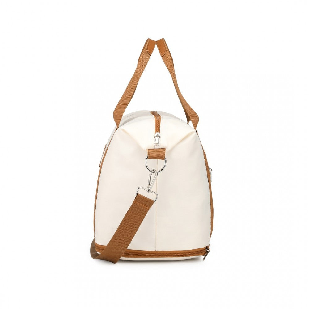 S2366 - 36L EXPANDABLE WATER-RESISTANT TRAVEL TOTE SET WITH COSMETIC POUCH VERSATILE CARRY-ON DUFFEL BAG - BEIGE AND BROWN - The Baggage Shop