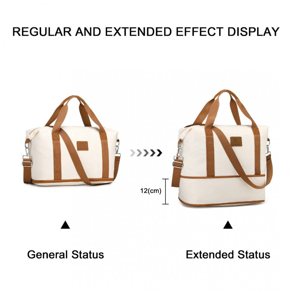 S2366 - 36L EXPANDABLE WATER-RESISTANT TRAVEL TOTE SET WITH COSMETIC POUCH VERSATILE CARRY-ON DUFFEL BAG - BEIGE AND BROWN - The Baggage Shop