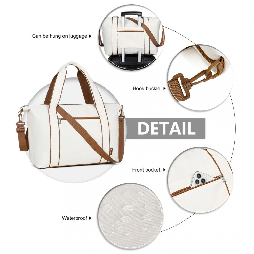 TVK2420 - KONO LIGHTWEIGHT WATERPROOF WEEKENDER TOTE BAG FOLDABLE CABIN FLIGHT DUFFEL IDEAL FOR UNDERSEAT CARRY-ON TRAVEL - BEIGE AND BROWN - The Baggage Shop