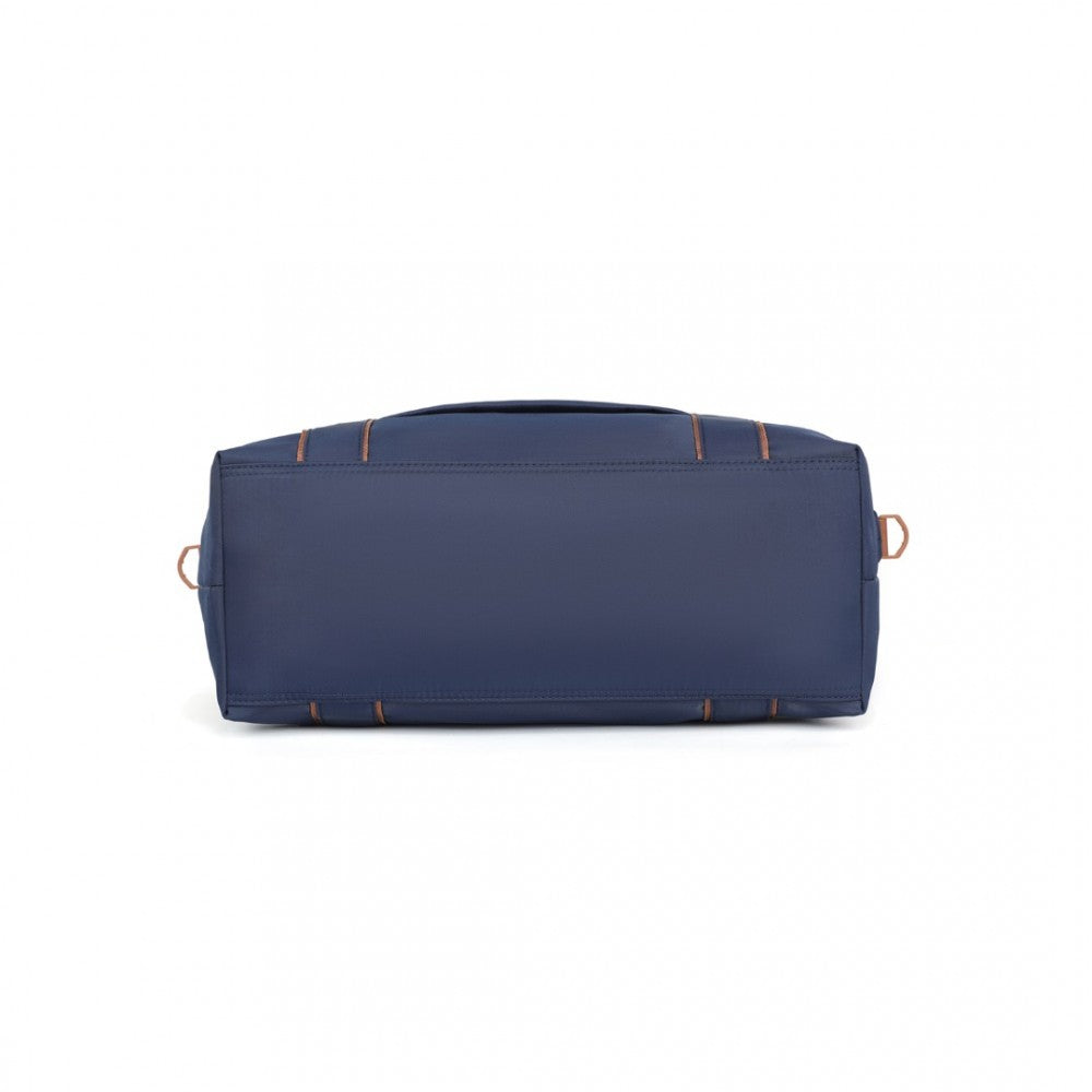 TVK2420 - KONO LIGHTWEIGHT WATERPROOF WEEKENDER TOTE BAG FOLDABLE CABIN FLIGHT DUFFEL IDEAL FOR UNDERSEAT CARRY-ON TRAVEL - NAVY AND BROWN - The Baggage Shop