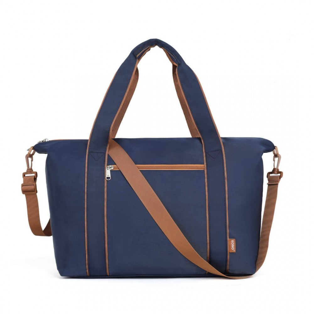TVK2420 - KONO LIGHTWEIGHT WATERPROOF WEEKENDER TOTE BAG FOLDABLE CABIN FLIGHT DUFFEL IDEAL FOR UNDERSEAT CARRY-ON TRAVEL - NAVY AND BROWN - The Baggage Shop
