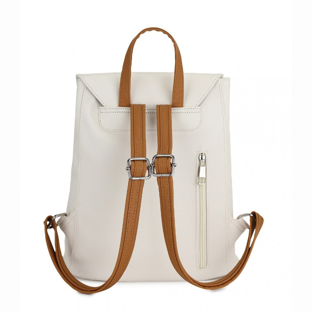 BPM2427 - MISS LULU STYLISH FAUX LEATHER BACKPACK SECURE DAYPACK WITH MAGNETIC SNAP CLOSURE FASHIONABLE PU LEATHER TRAVEL BAG - BEIGE AND BROWN - The Baggage Shop