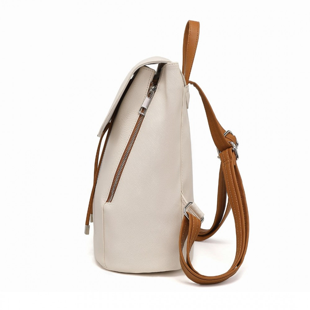BPM2427 - MISS LULU STYLISH FAUX LEATHER BACKPACK SECURE DAYPACK WITH MAGNETIC SNAP CLOSURE FASHIONABLE PU LEATHER TRAVEL BAG - BEIGE AND BROWN - The Baggage Shop