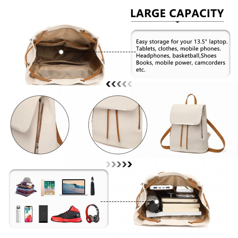 BPM2427 - MISS LULU STYLISH FAUX LEATHER BACKPACK SECURE DAYPACK WITH MAGNETIC SNAP CLOSURE FASHIONABLE PU LEATHER TRAVEL BAG - BEIGE AND BROWN - The Baggage Shop