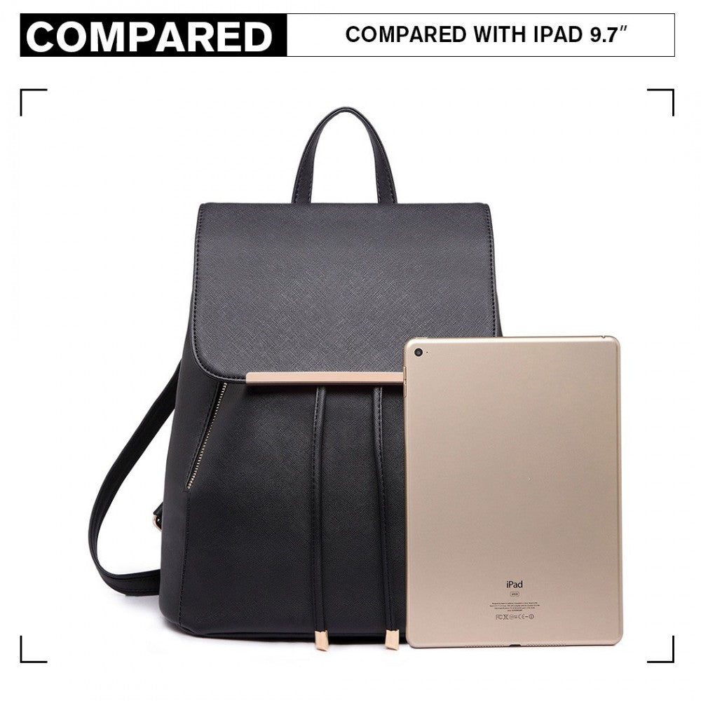 BPM2427 - MISS LULU STYLISH FAUX LEATHER BACKPACK SECURE DAYPACK WITH MAGNETIC SNAP CLOSURE FASHIONABLE PU LEATHER TRAVEL BAG - BLACK - The Baggage Shop