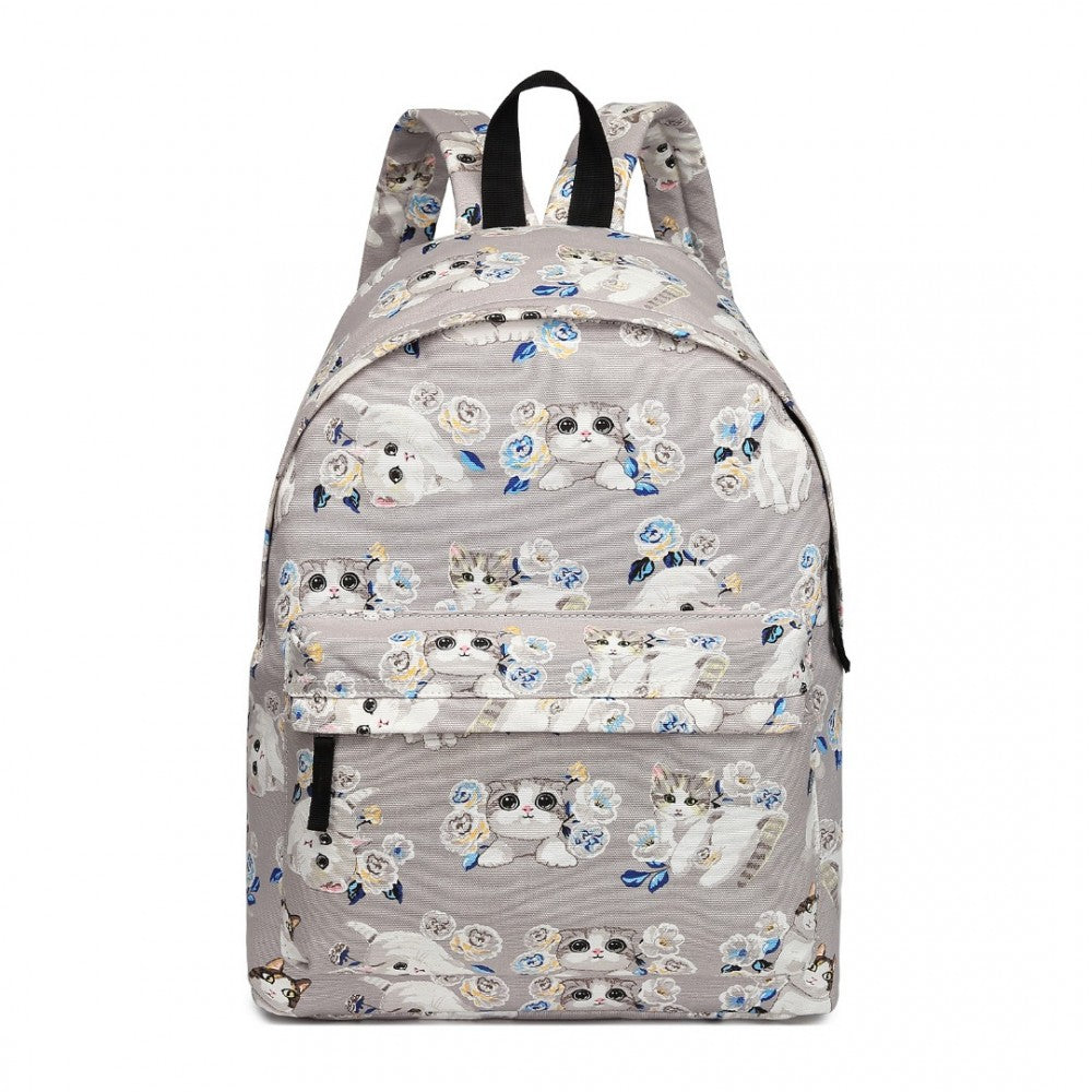E1401-17CT - MISS LULU LARGE BACKPACK CAT POLKA DOT - GREY - The Baggage Shop