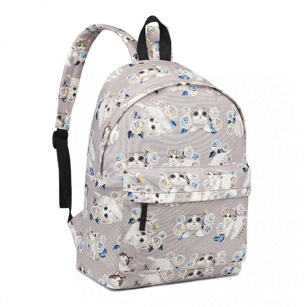 E1401-17CT - MISS LULU LARGE BACKPACK CAT POLKA DOT - GREY - The Baggage Shop