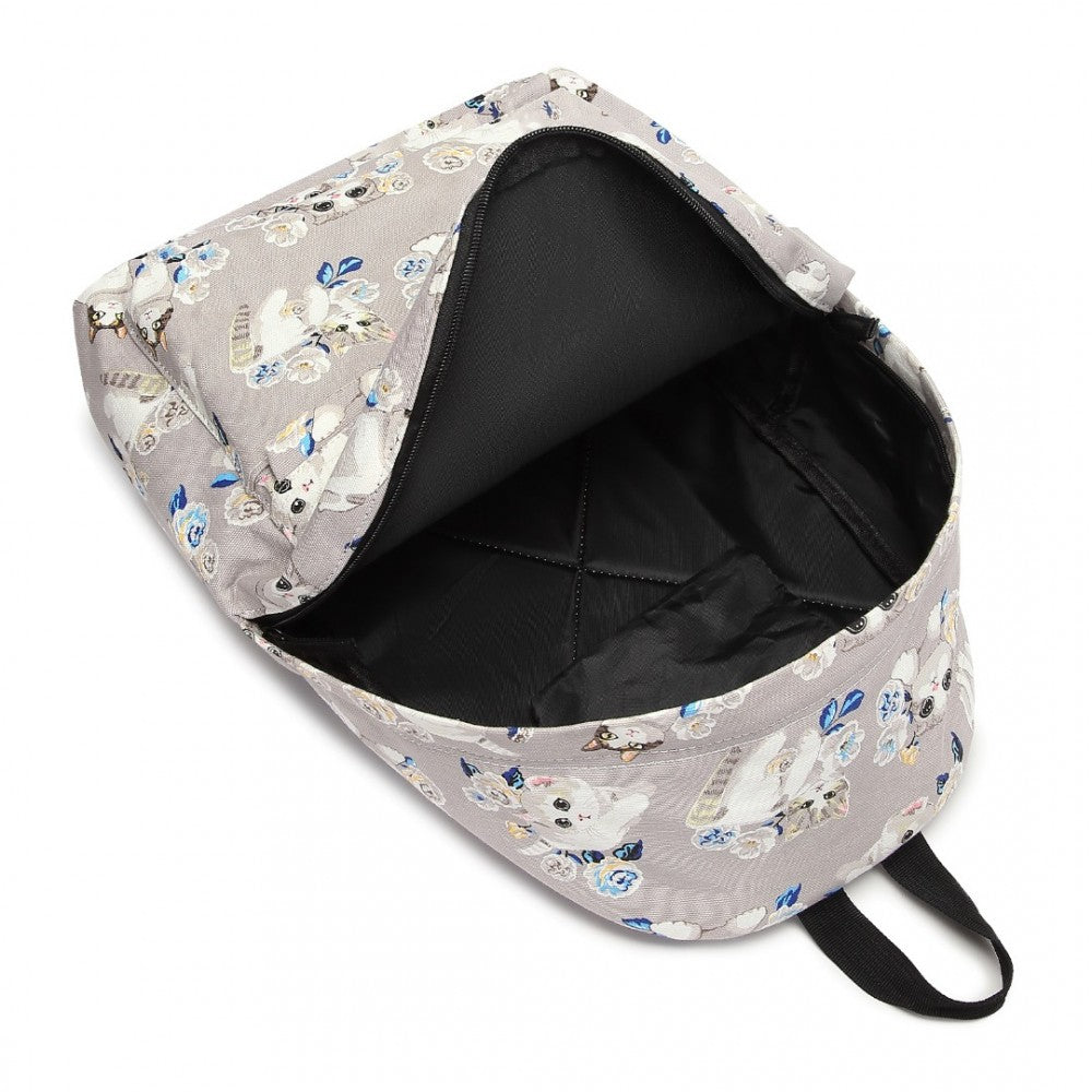 E1401-17CT - MISS LULU LARGE BACKPACK CAT POLKA DOT - GREY - The Baggage Shop