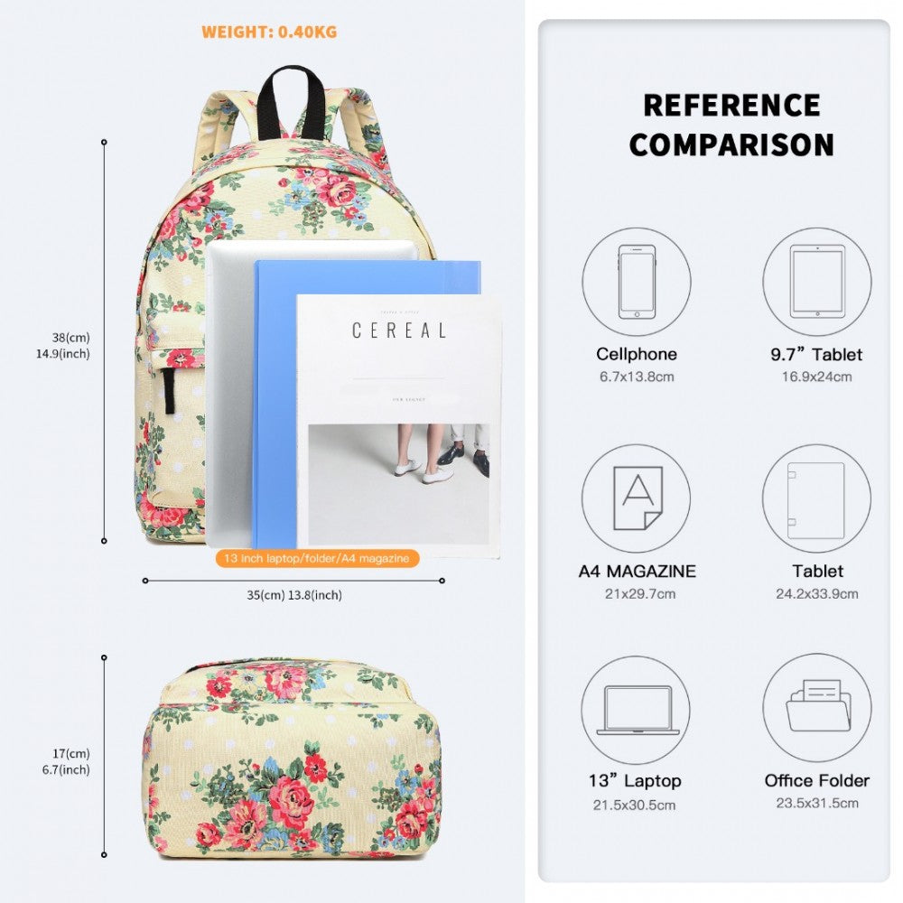 E1401F - MISS LULU LARGE BACKPACK FLOWER POLKA DOT - BEIGE - The Baggage Shop