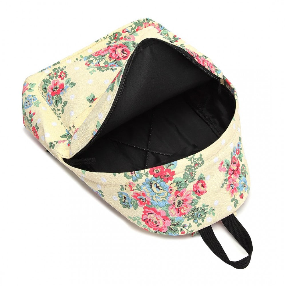 E1401F - MISS LULU LARGE BACKPACK FLOWER POLKA DOT - BEIGE - The Baggage Shop