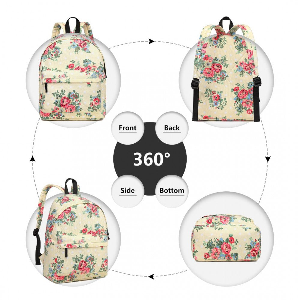 E1401F - MISS LULU LARGE BACKPACK FLOWER POLKA DOT - BEIGE - The Baggage Shop