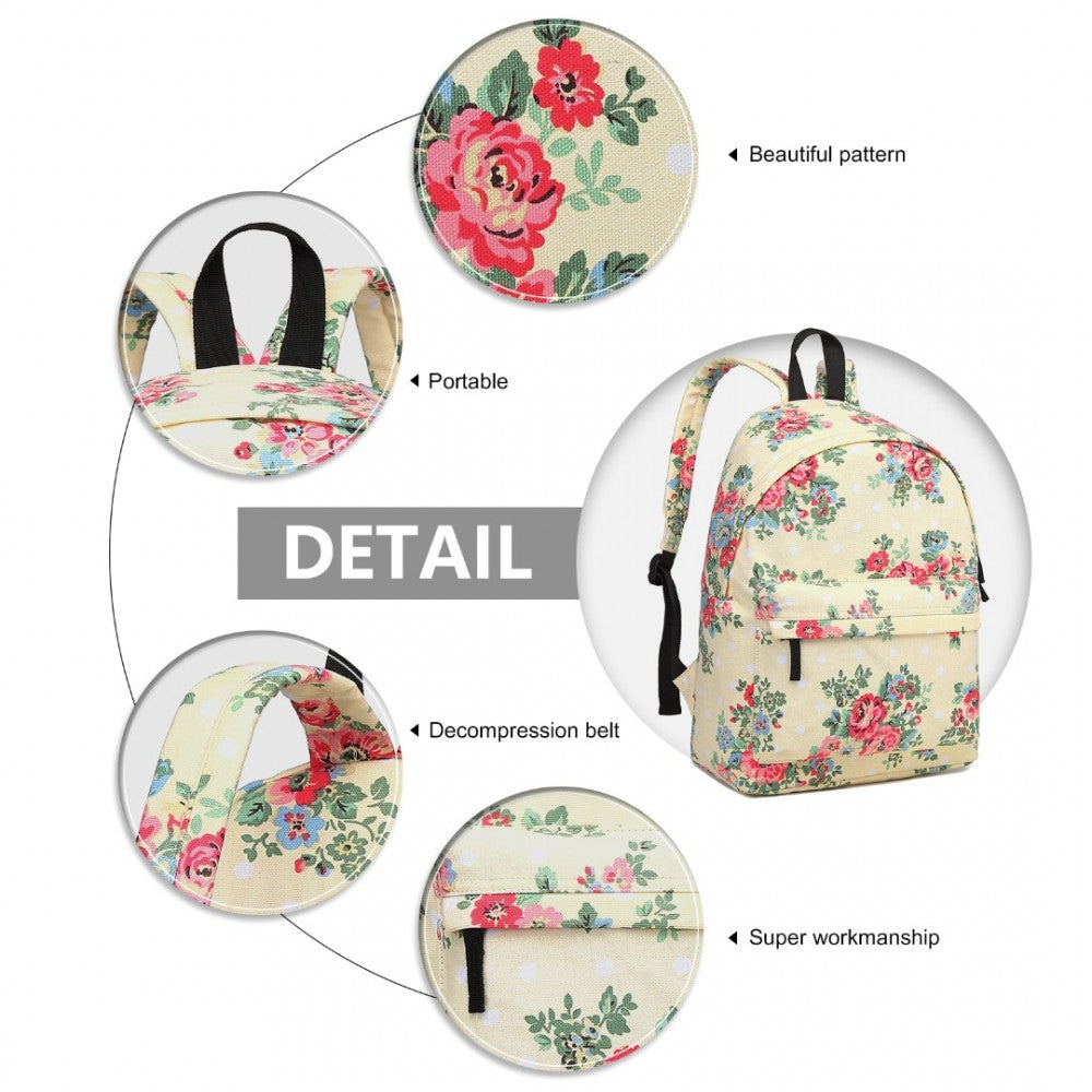 E1401F - MISS LULU LARGE BACKPACK FLOWER POLKA DOT - BEIGE - The Baggage Shop