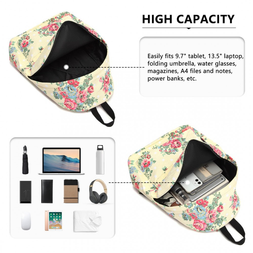 E1401F - MISS LULU LARGE BACKPACK FLOWER POLKA DOT - BEIGE - The Baggage Shop