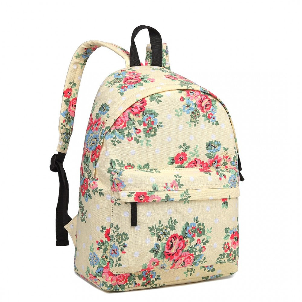 E1401F - MISS LULU LARGE BACKPACK FLOWER POLKA DOT - BEIGE - The Baggage Shop