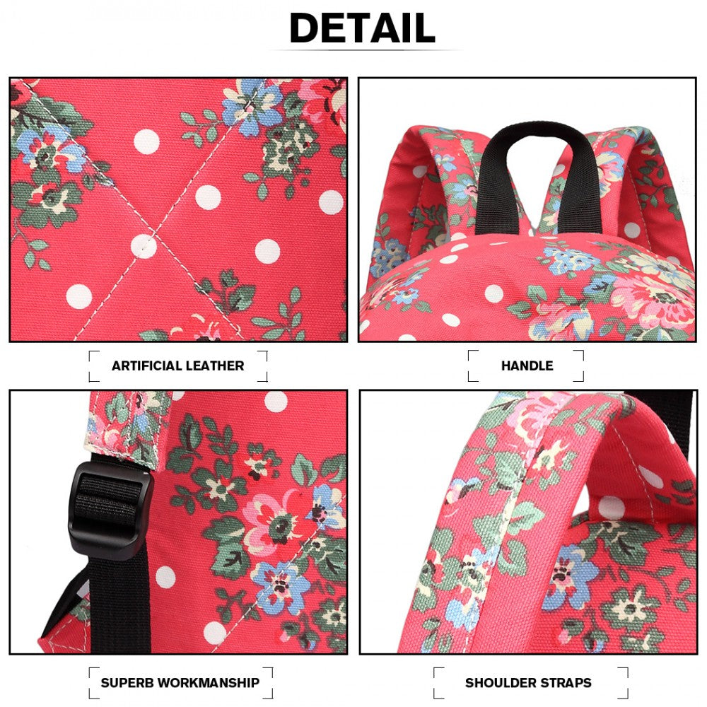 E1401F - MISS LULU LARGE BACKPACK FLOWER POLKA DOT - PLUM - The Baggage Shop