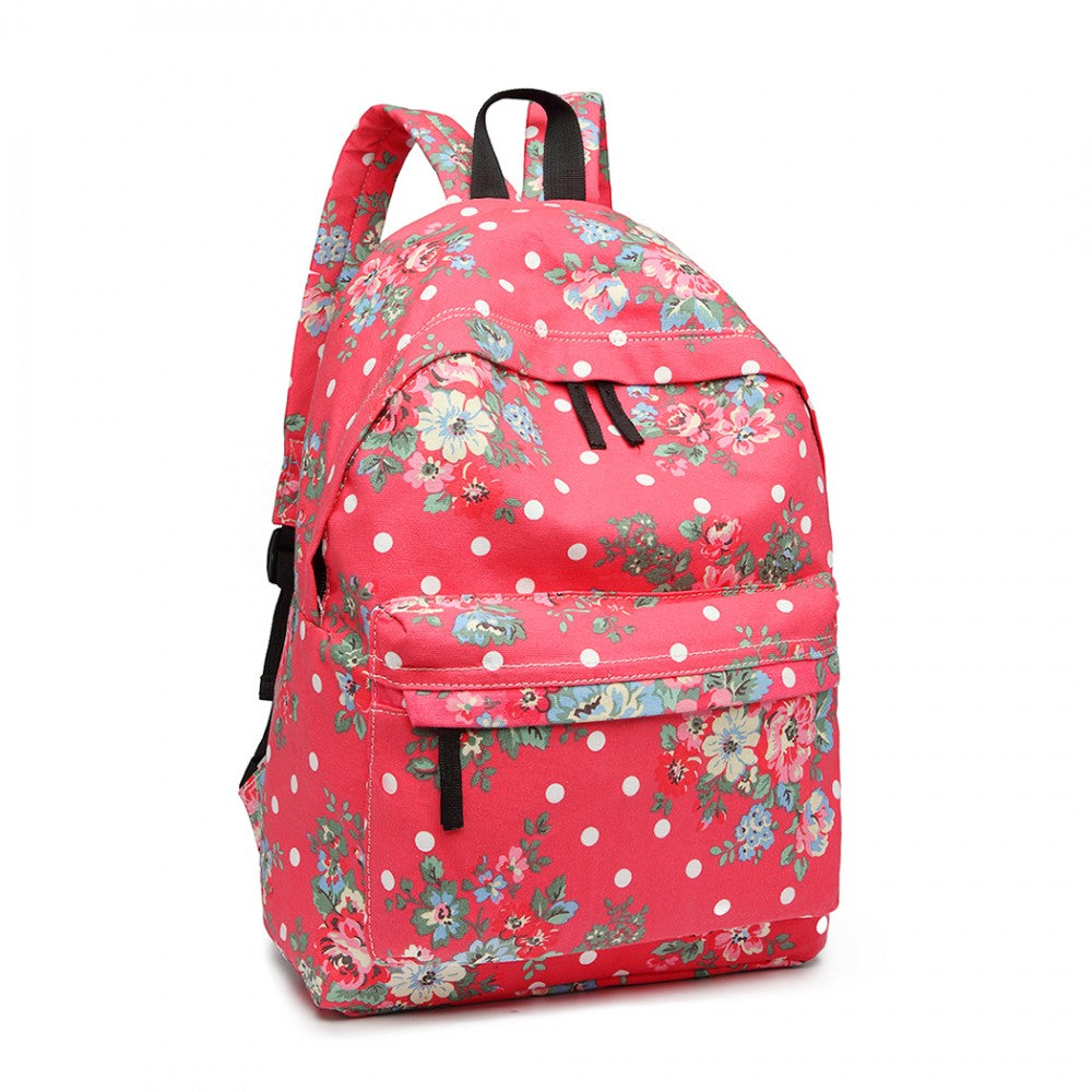 E1401F - MISS LULU LARGE BACKPACK FLOWER POLKA DOT - PLUM - The Baggage Shop