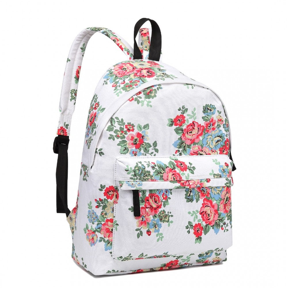 E1401F - MISS LULU LARGE BACKPACK FLOWER POLKA DOT - WHITE - The Baggage Shop