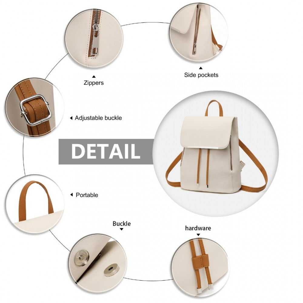 E1669 - MISS LULU FAUX LEATHER STYLISH FASHION BACKPACK - BEIGE AND BROWN - The Baggage Shop