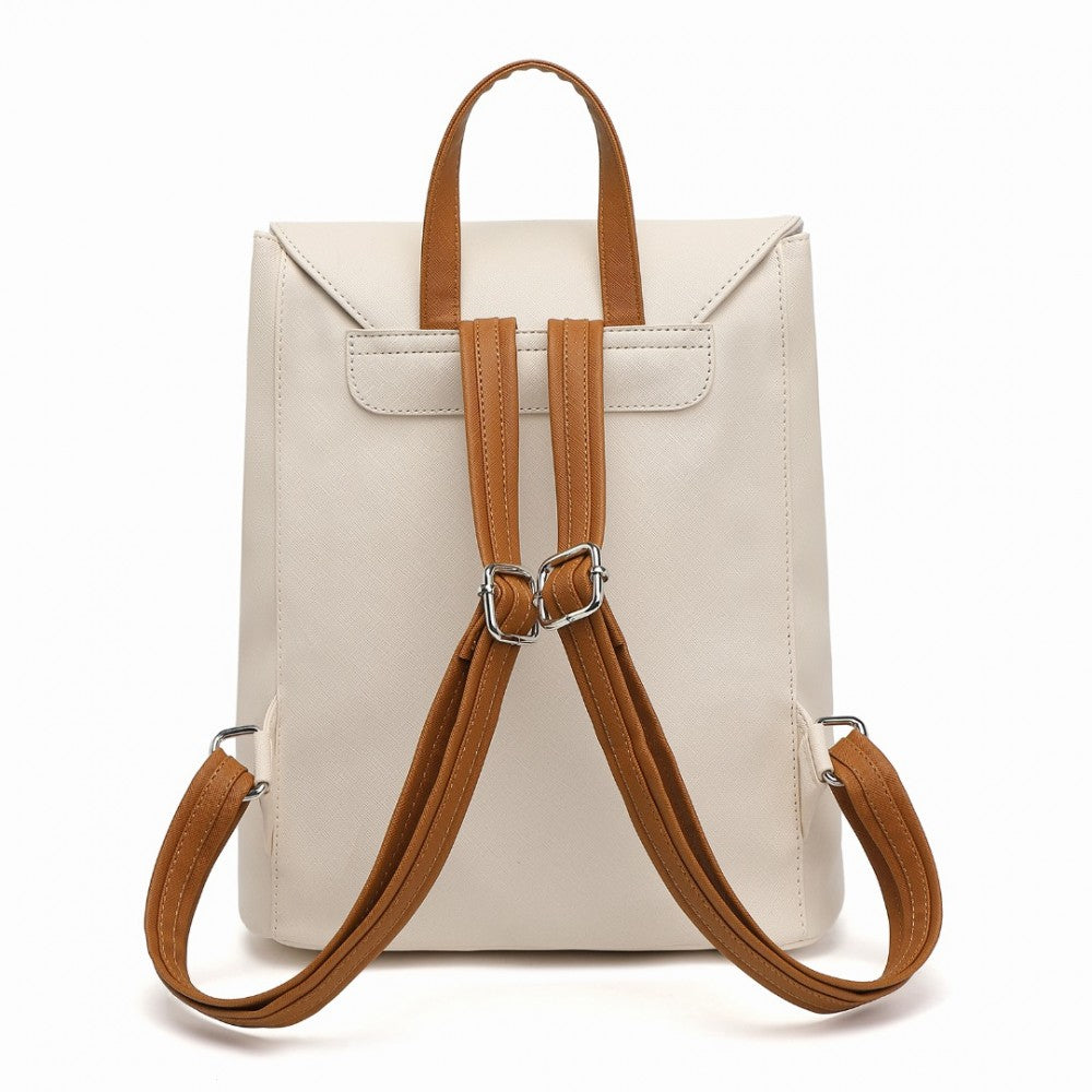 E1669 - MISS LULU FAUX LEATHER STYLISH FASHION BACKPACK - BEIGE AND BROWN - The Baggage Shop