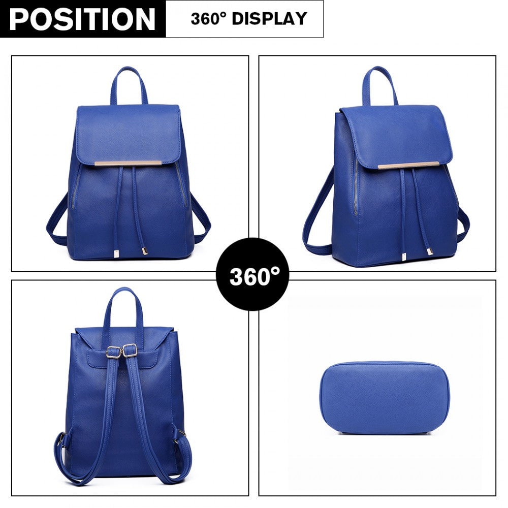 E1669 - MISS LULU FAUX LEATHER STYLISH FASHION BACKPACK - BLUE - The Baggage Shop