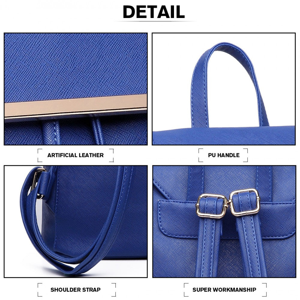 E1669 - MISS LULU FAUX LEATHER STYLISH FASHION BACKPACK - BLUE - The Baggage Shop