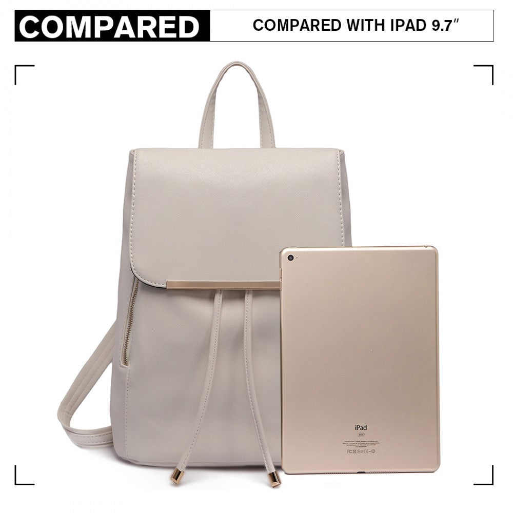 E1669 - MISS LULU FAUX LEATHER STYLISH FASHION BACKPACK - LIGHT GREY - The Baggage Shop