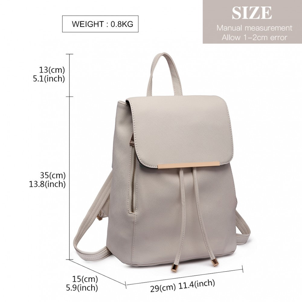 E1669 - MISS LULU FAUX LEATHER STYLISH FASHION BACKPACK - LIGHT GREY - The Baggage Shop