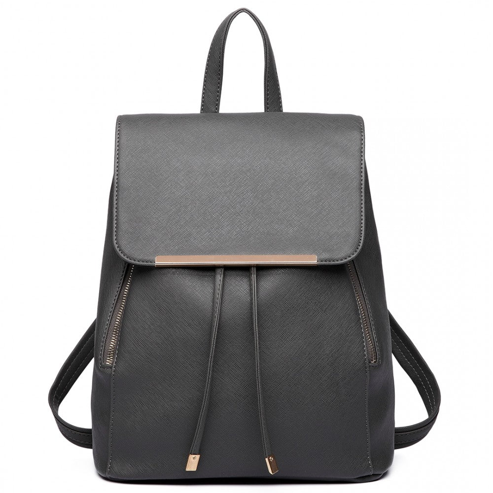 E1669 - MISS LULU FAUX LEATHER STYLISH FASHION BACKPACK - LIGHT GREY - The Baggage Shop