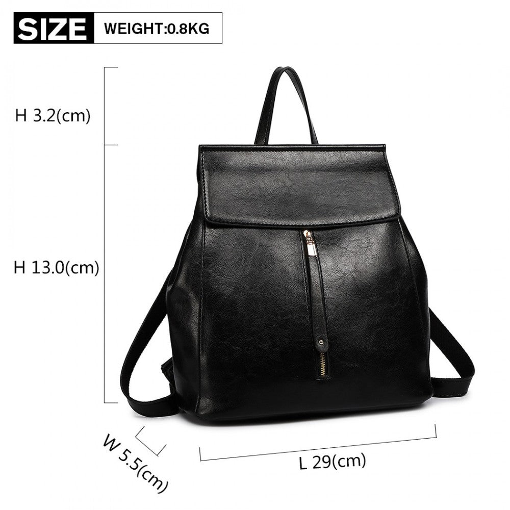 E6833 - MISS LULU VINTAGE OIL-WAX FAUX LEATHER BACKPACK - BLACK - The Baggage Shop