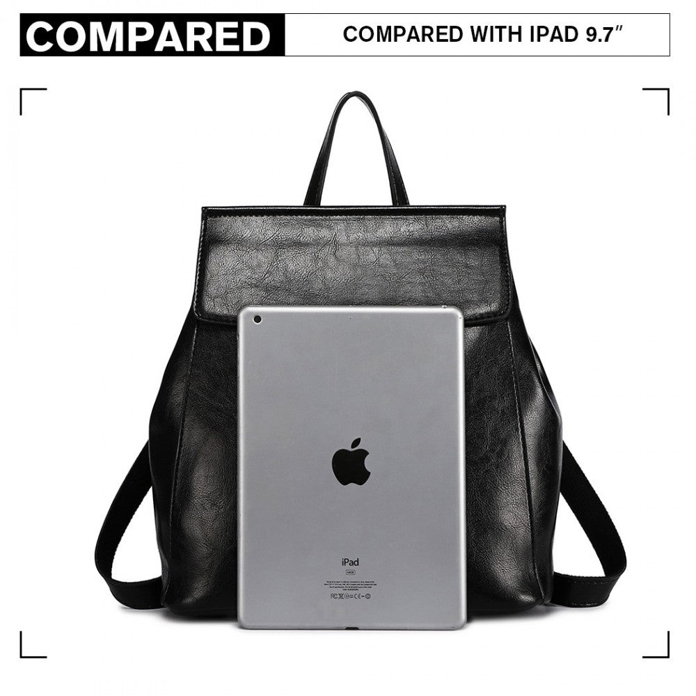 E6833 - MISS LULU VINTAGE OIL-WAX FAUX LEATHER BACKPACK - BLACK - The Baggage Shop