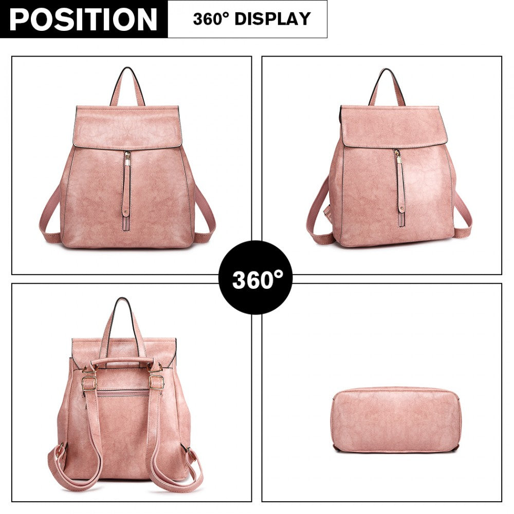 E6833 - MISS LULU VINTAGE OIL-WAX FAUX LEATHER BACKPACK - PINK - The Baggage Shop