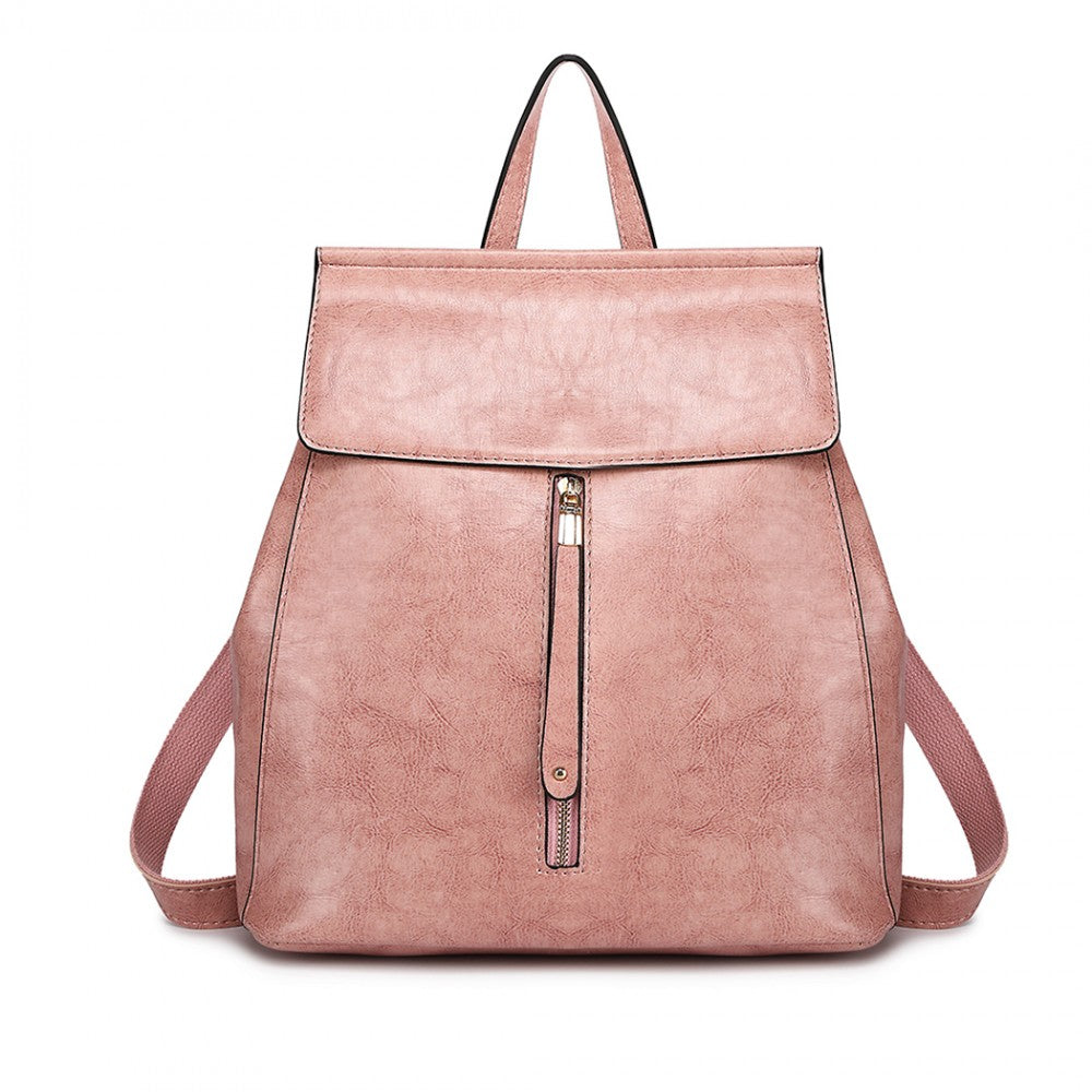 E6833 - MISS LULU VINTAGE OIL-WAX FAUX LEATHER BACKPACK - PINK - The Baggage Shop