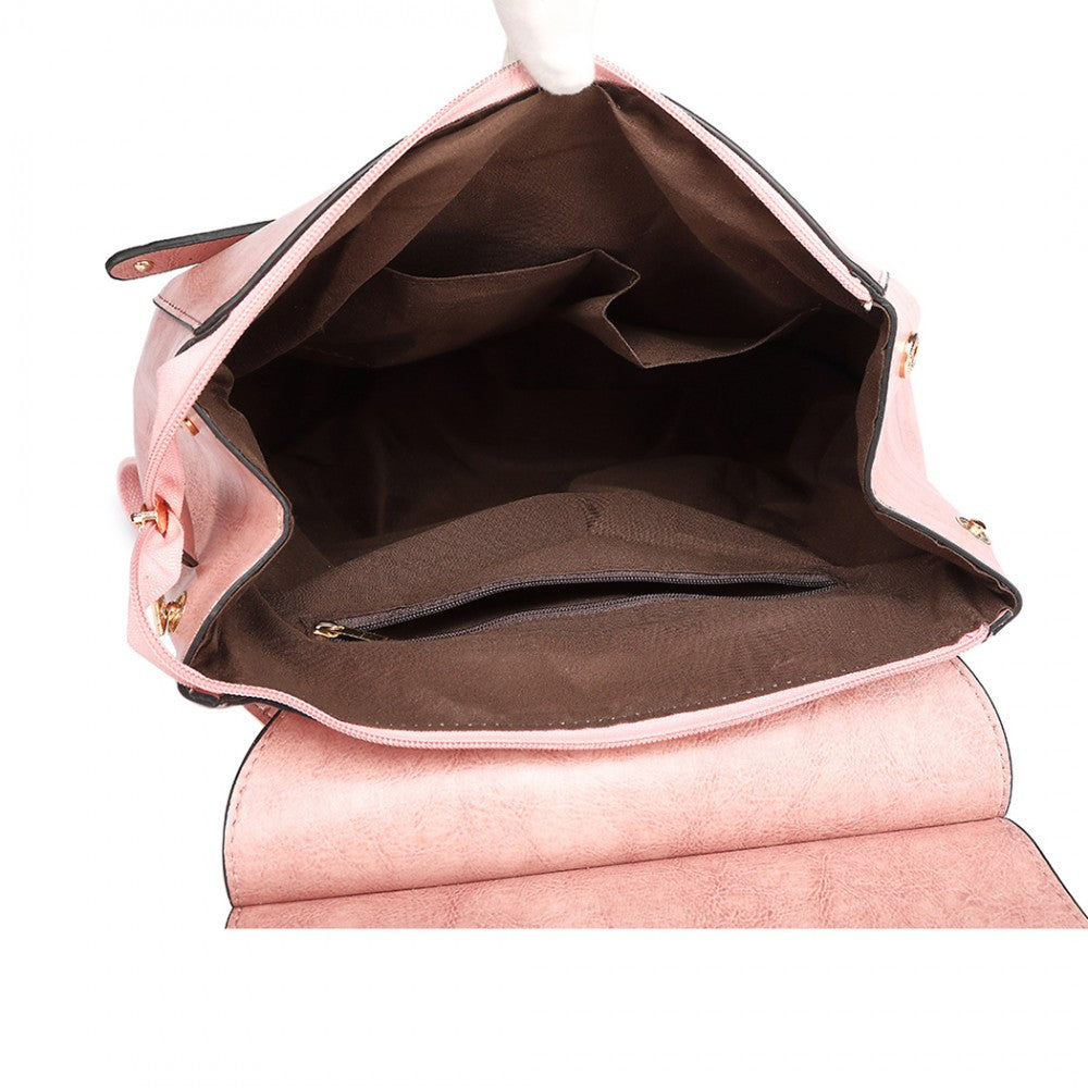E6833 - MISS LULU VINTAGE OIL-WAX FAUX LEATHER BACKPACK - PINK - The Baggage Shop