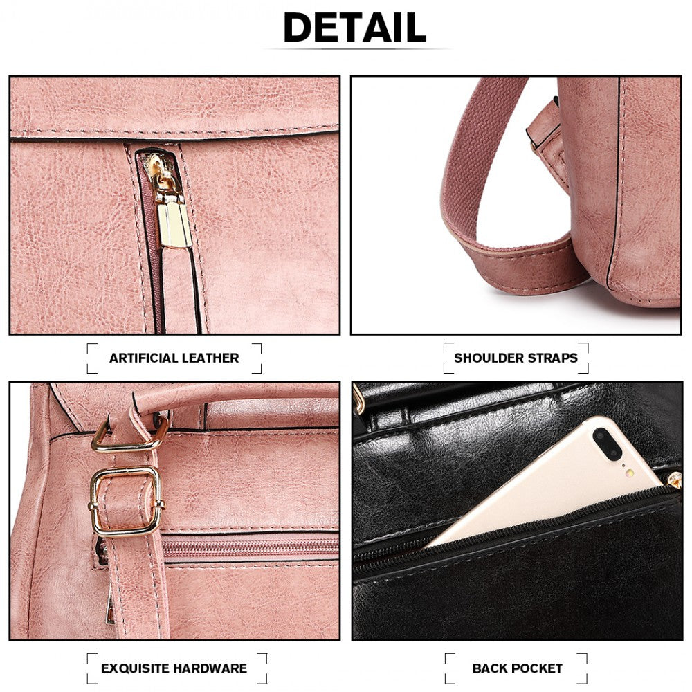 E6833 - MISS LULU VINTAGE OIL-WAX FAUX LEATHER BACKPACK - PINK - The Baggage Shop