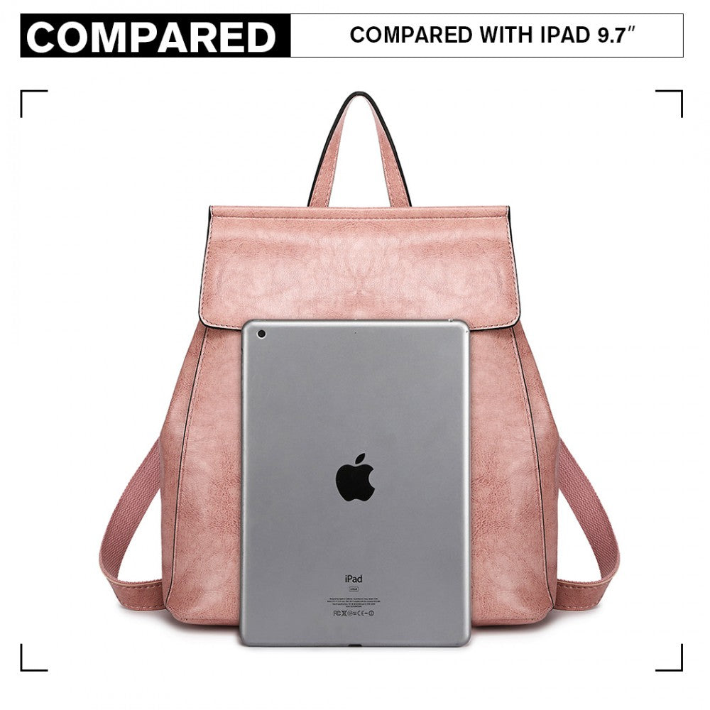 E6833 - MISS LULU VINTAGE OIL-WAX FAUX LEATHER BACKPACK - PINK - The Baggage Shop