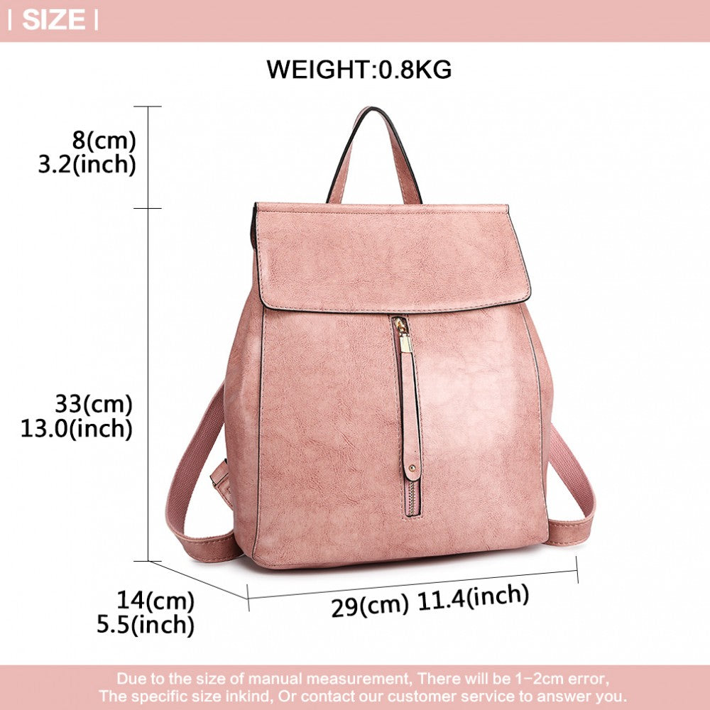 E6833 - MISS LULU VINTAGE OIL-WAX FAUX LEATHER BACKPACK - PINK - The Baggage Shop