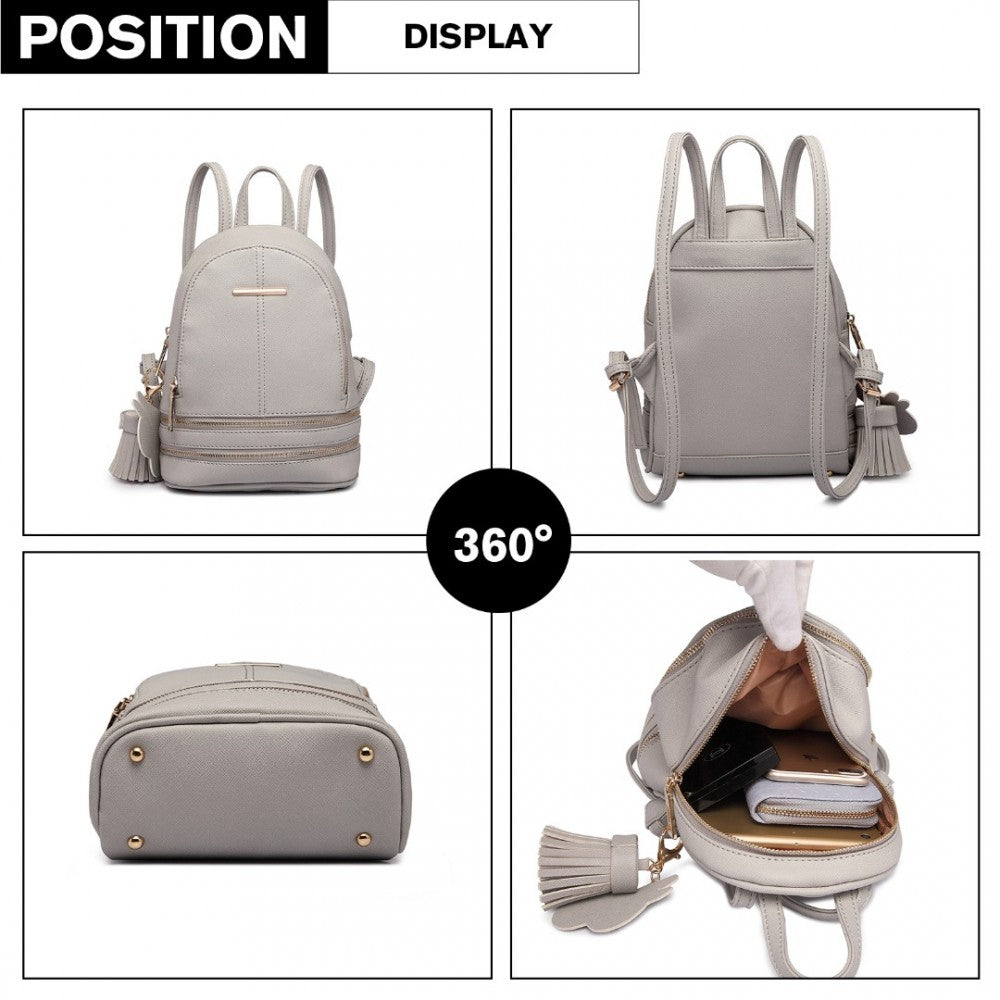 LT1705 - MISS LULU PU LEATHER LOOK SMALL FASHION BACKPACK - GREY - The Baggage Shop