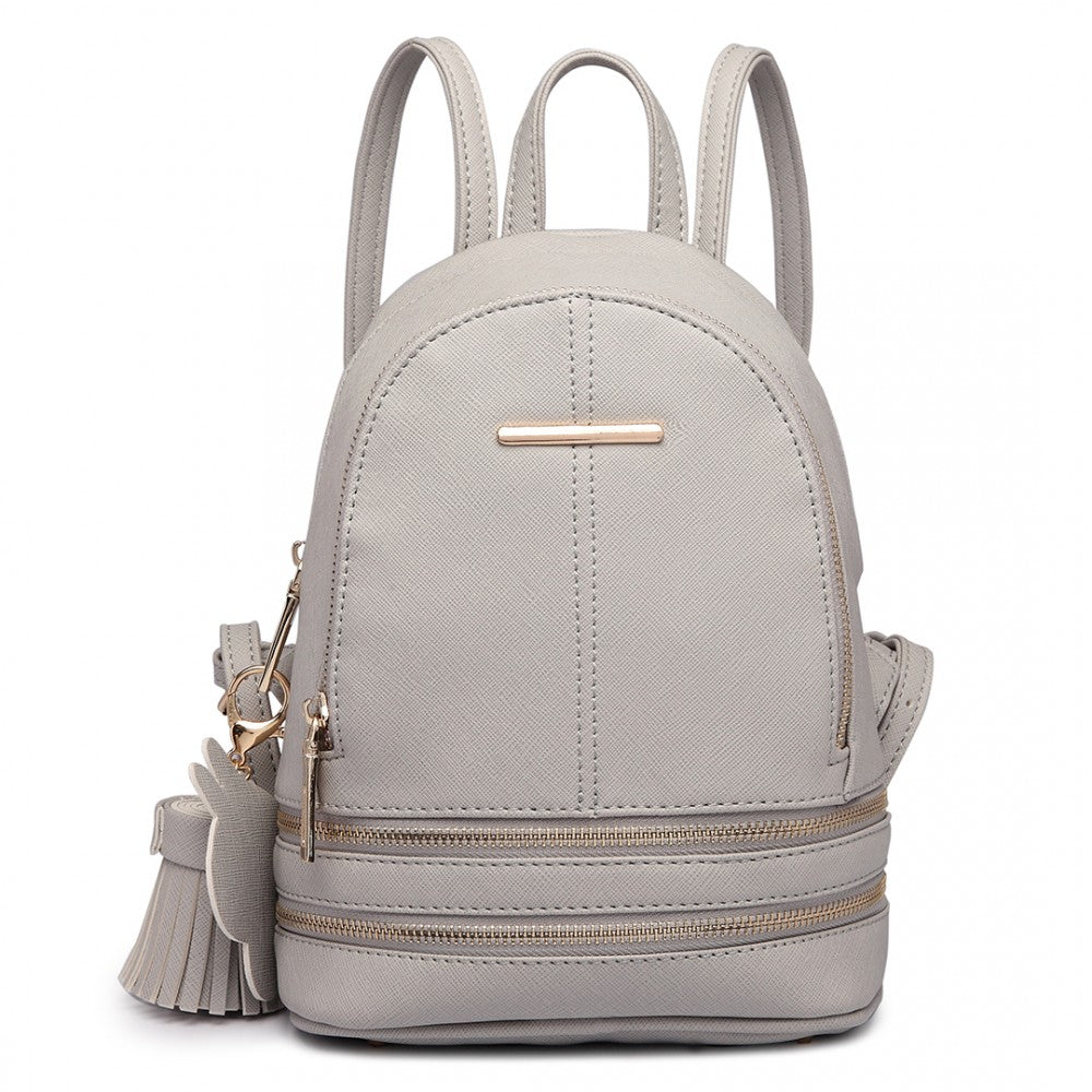 LT1705 - MISS LULU PU LEATHER LOOK SMALL FASHION BACKPACK - GREY - The Baggage Shop