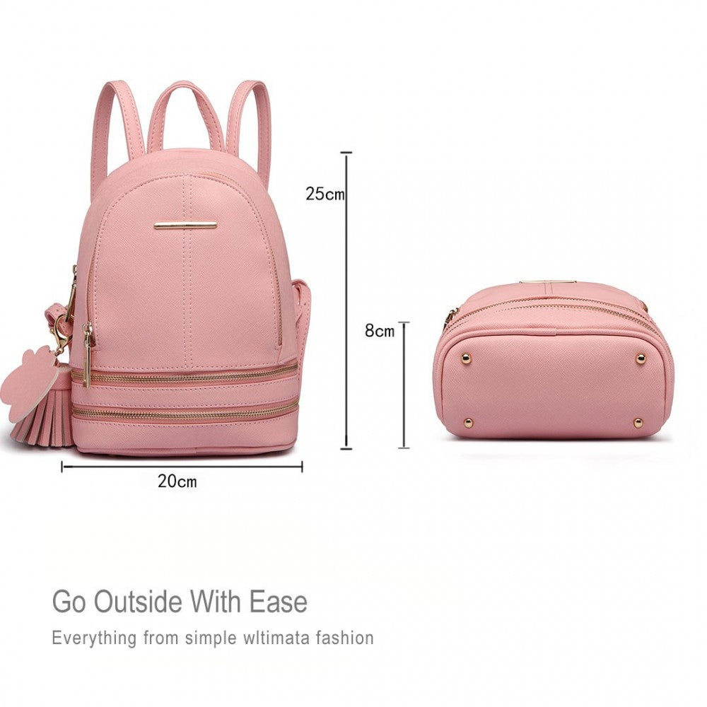 LT1705 - MISS LULU PU LEATHER LOOK SMALL FASHION BACKPACK - PINK - The Baggage Shop