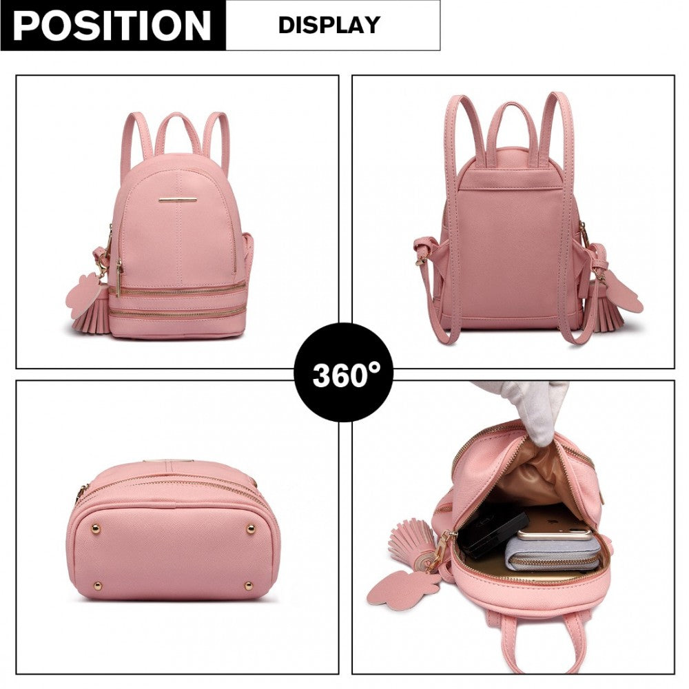LT1705 - MISS LULU PU LEATHER LOOK SMALL FASHION BACKPACK - PINK - The Baggage Shop