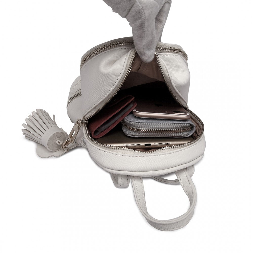 LT1705 - MISS LULU PU LEATHER LOOK SMALL FASHION BACKPACK - WHITE - The Baggage Shop