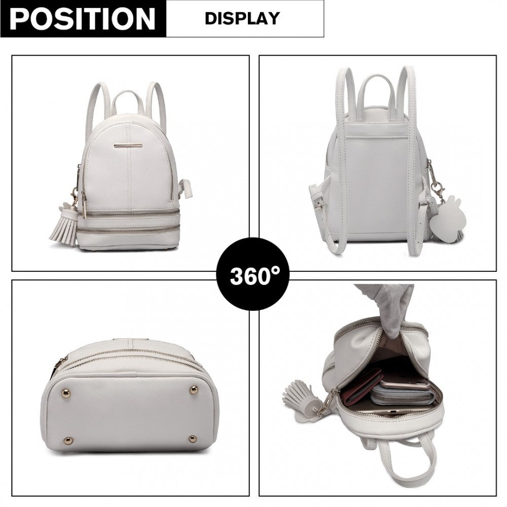 LT1705 - MISS LULU PU LEATHER LOOK SMALL FASHION BACKPACK - WHITE - The Baggage Shop