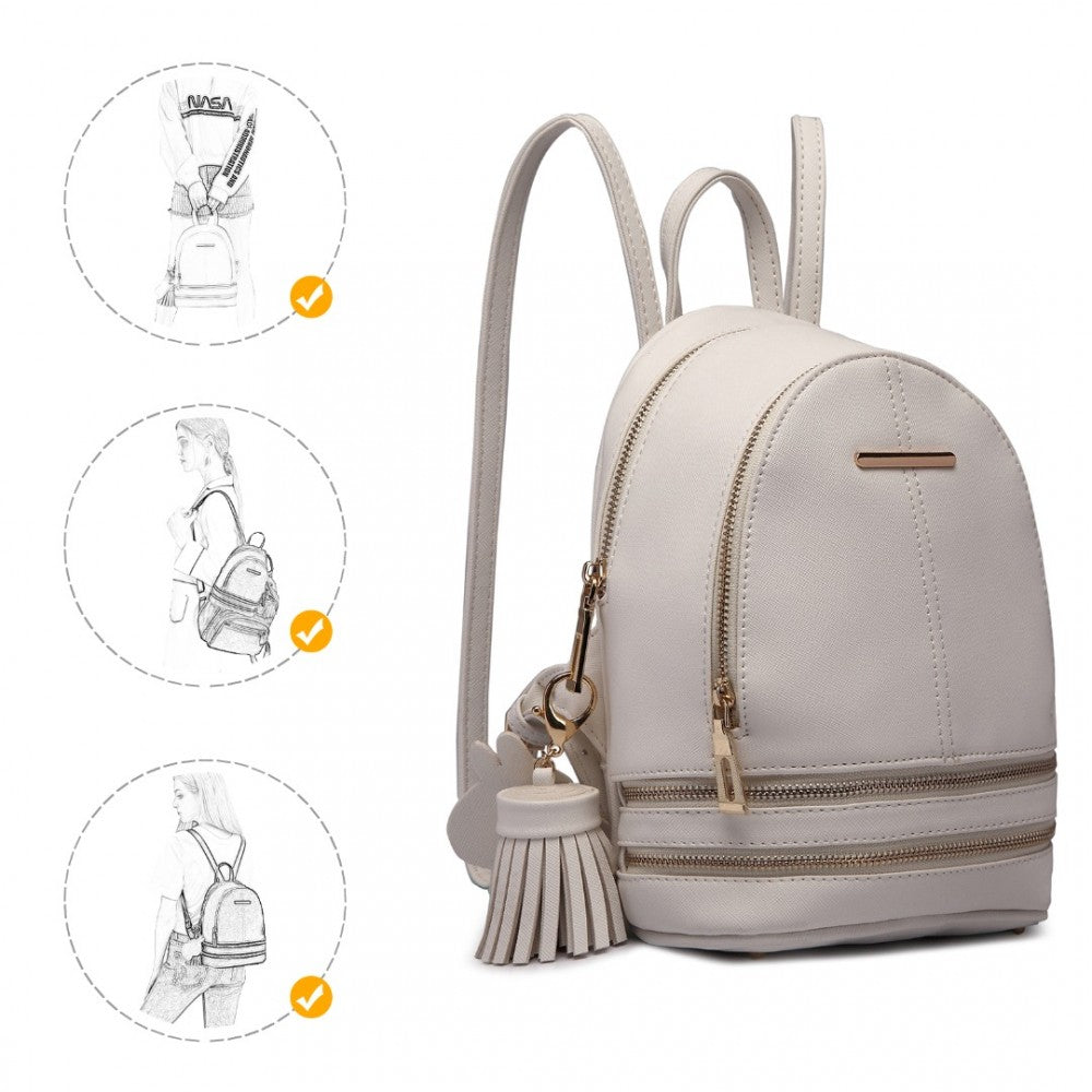 LT1705 - MISS LULU PU LEATHER LOOK SMALL FASHION BACKPACK - WHITE - The Baggage Shop
