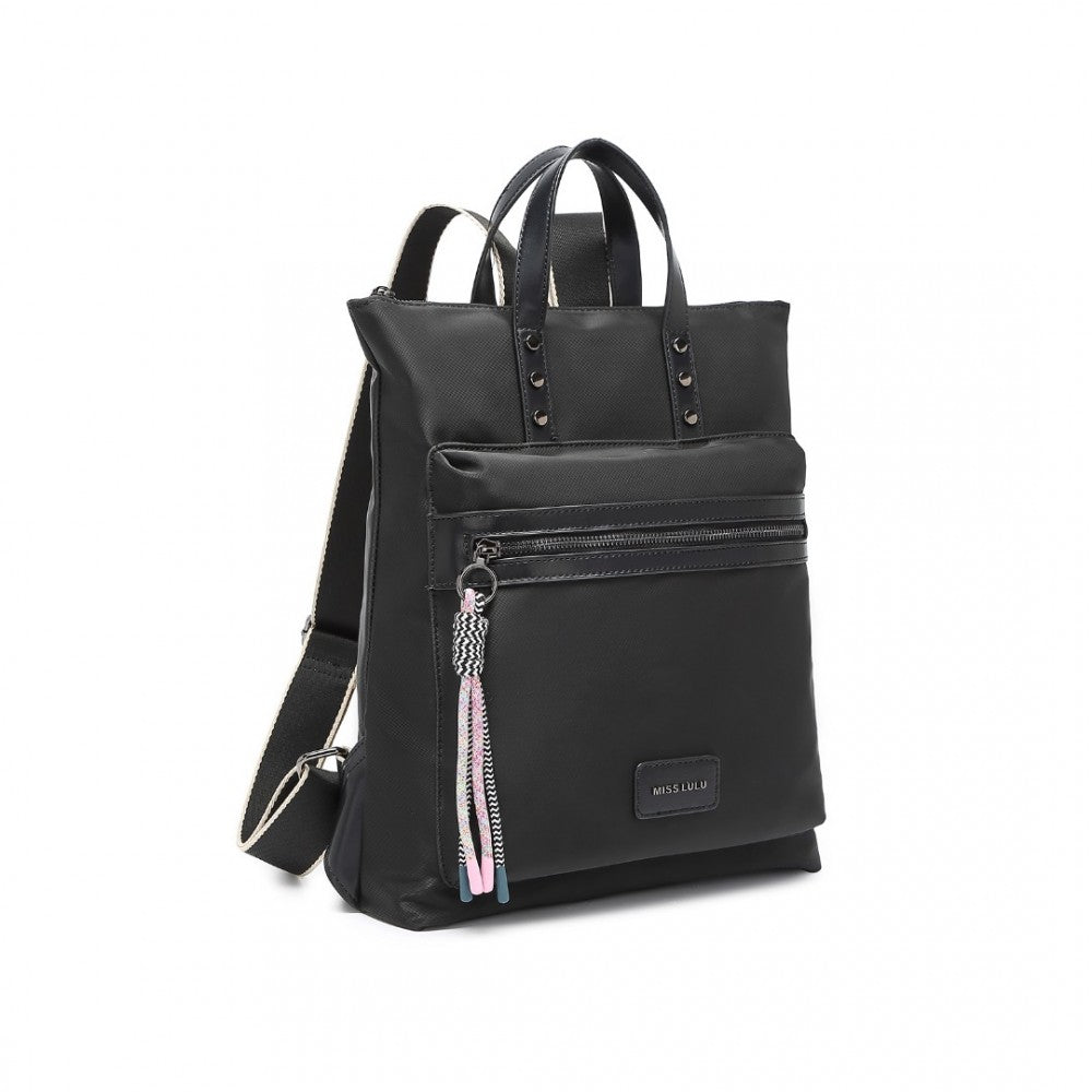LT2355 - MISS LULU SIGNATURE STYLE BACKPACK WITH UNIQUE DETAILS - BLACK - The Baggage Shop