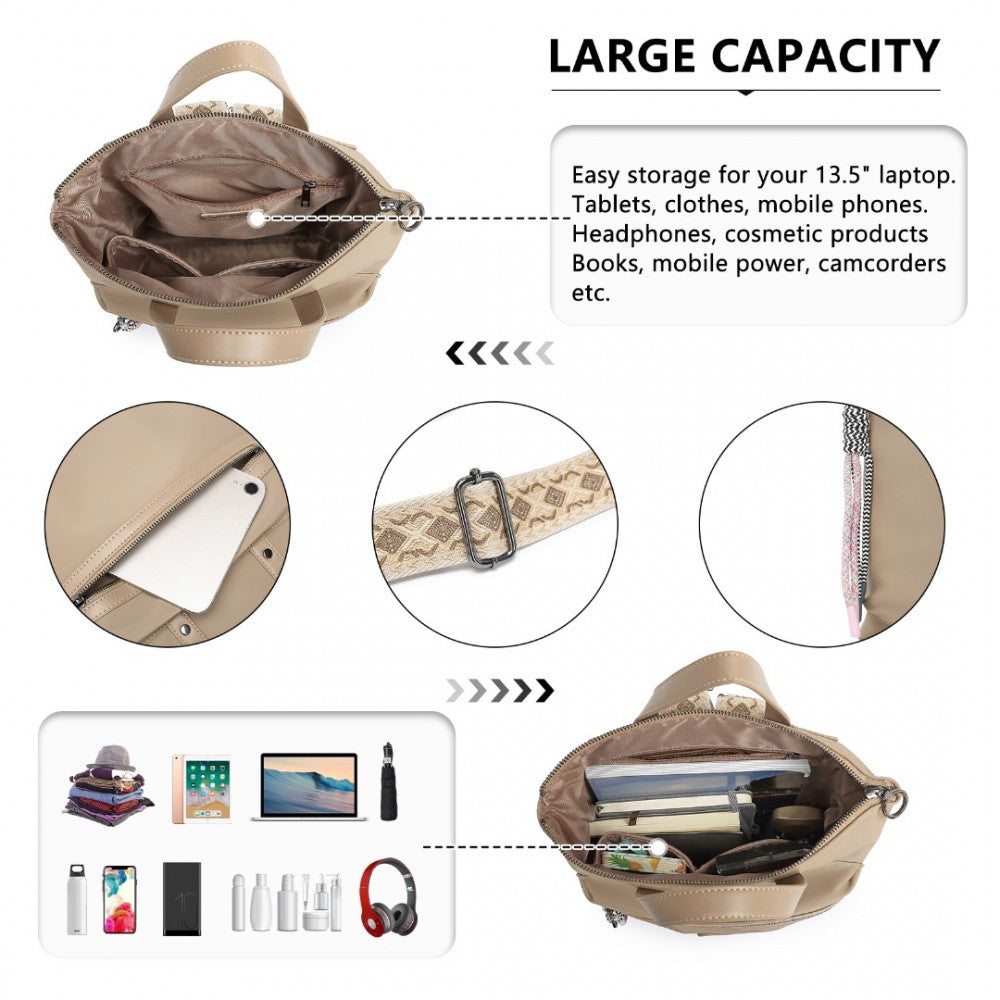 LT2355 - MISS LULU SIGNATURE STYLE BACKPACK WITH UNIQUE DETAILS - KHAKI - The Baggage Shop