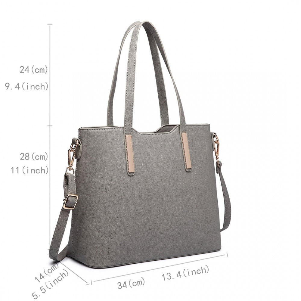 LT6648 - MISS LULU THREE PIECE TOTE SHOULDER BAG AND CLUTCH - GREY - The Baggage Shop