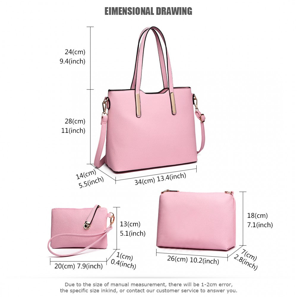 LT6648 - MISS LULU THREE PIECE TOTE SHOULDER BAG AND CLUTCH - LIGHT PINK - The Baggage Shop