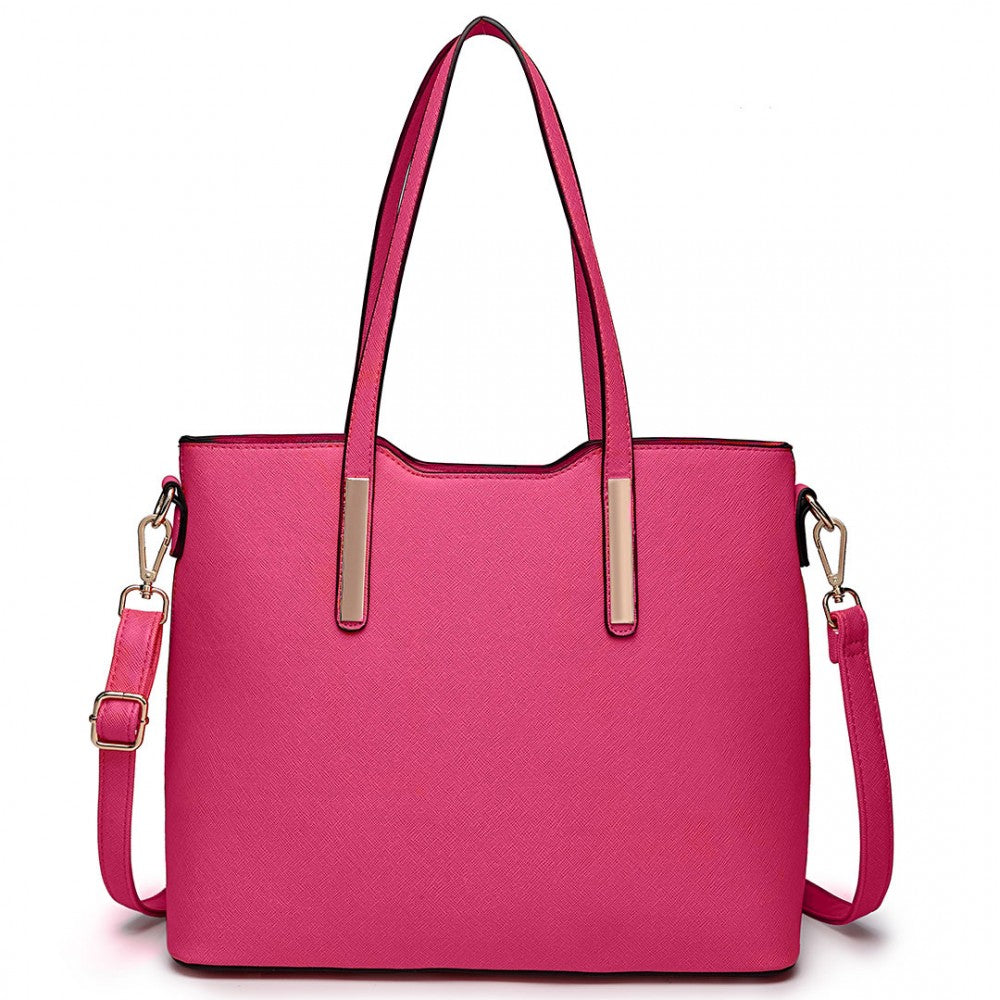 LT6648 - MISS LULU THREE PIECE TOTE SHOULDER BAG AND CLUTCH - PLUM - The Baggage Shop